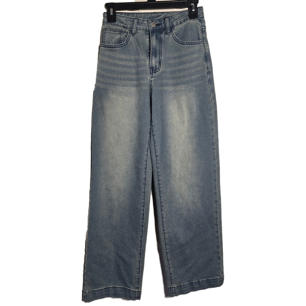 High Waisted Wide Leg Jeans Light Wash Blue XS Unbranded Retro Grunge